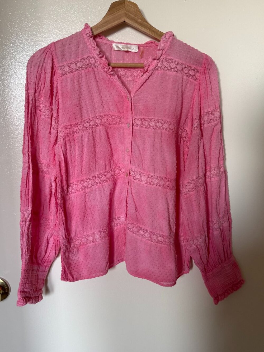 LoveShackFancy Tie Dye Pink Long Sleeve Buttondown Blouse XS
